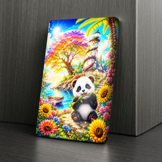 Cover Minder – Panda am Blüten-Leuchtturm
