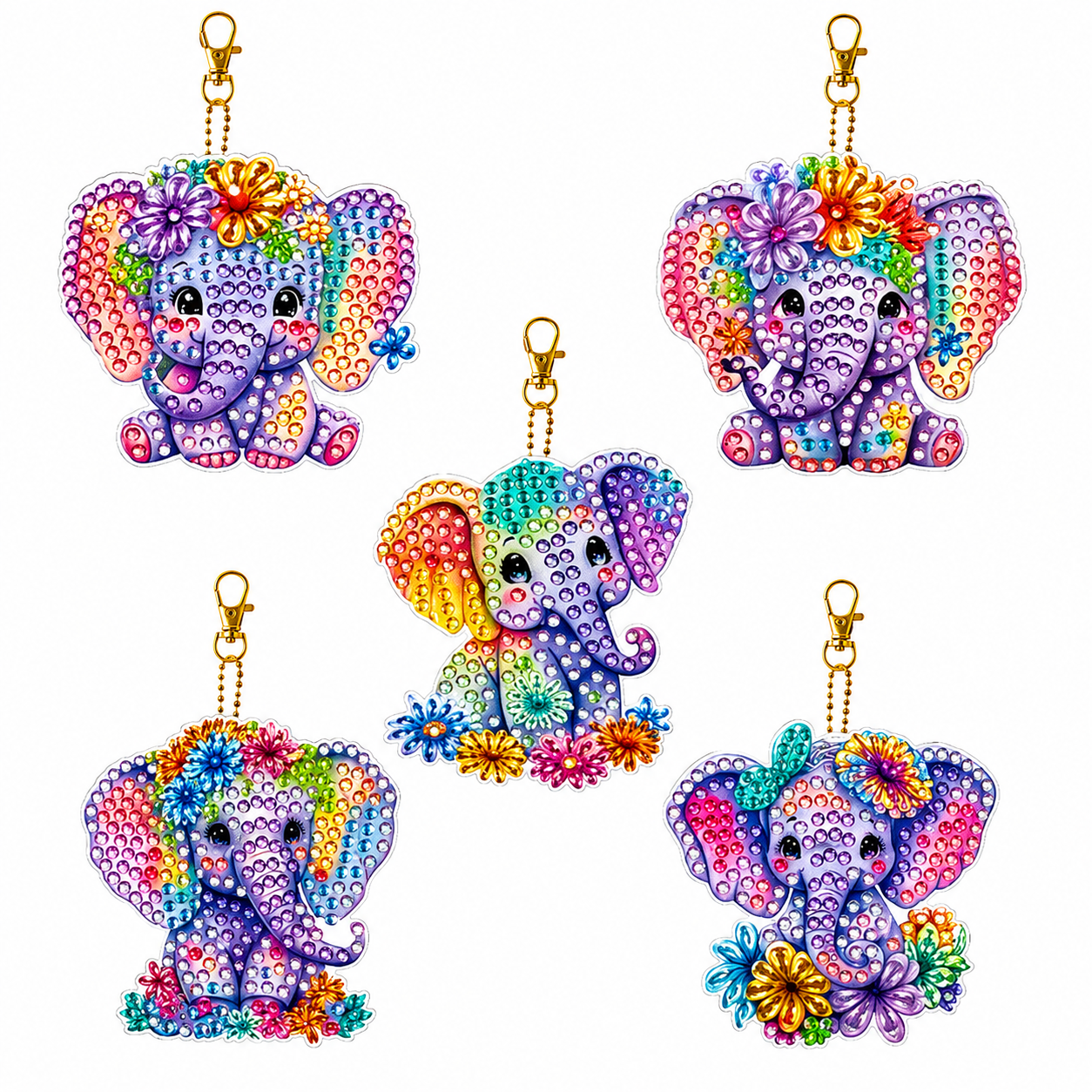 Diamond Painting Mini – Bunte Elefanten Set (5er-Set) (Kopie)