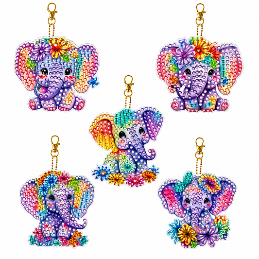 Diamond Painting Mini – Bunte Elefanten Set (5er-Set) (Kopie)