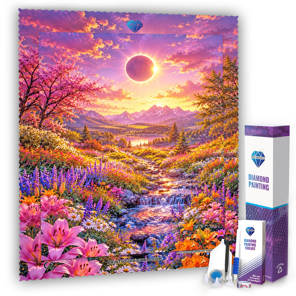 Diamond Painting – Sonnenfinsternis über dem Blütental