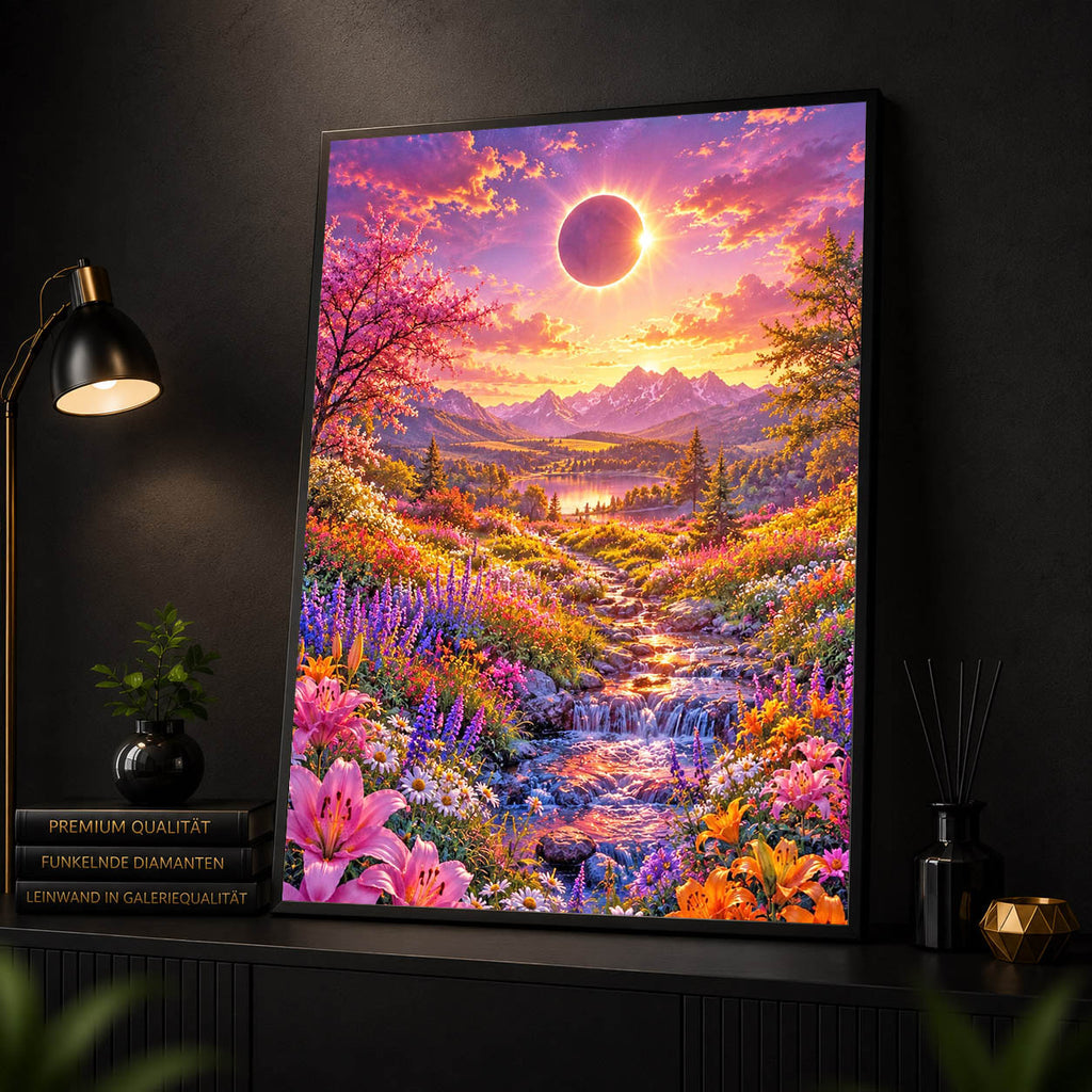 Diamond Painting – Sonnenfinsternis über dem Blütental