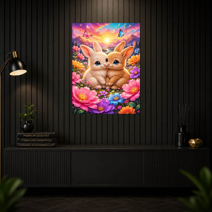 Diamond Painting - Hasenliebe im Blütenmeer