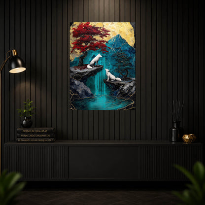 Diamond Painting - Weiße Füchse am Wasserfall