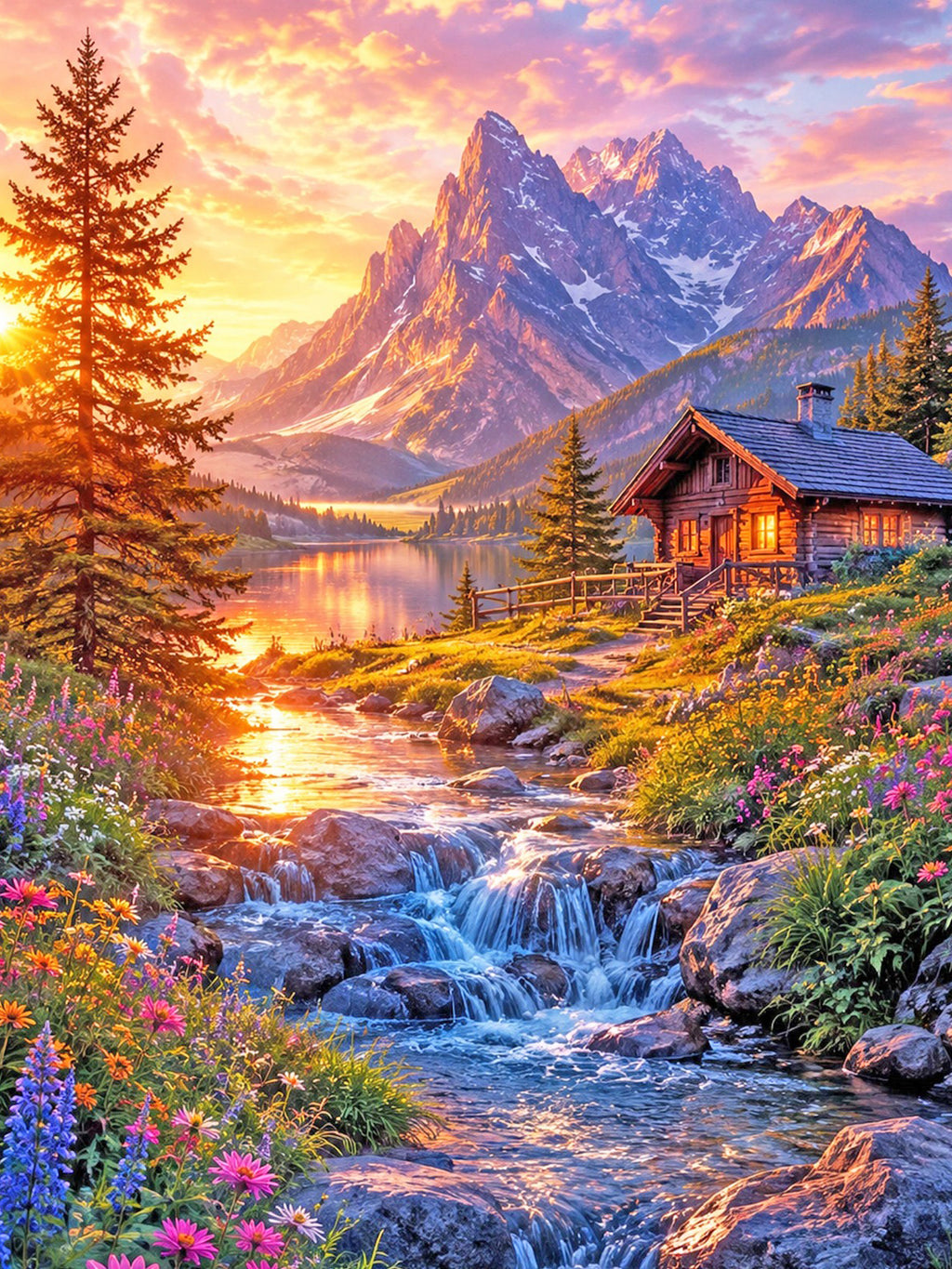 Diamond Painting – Alpenglühen am Bergsee