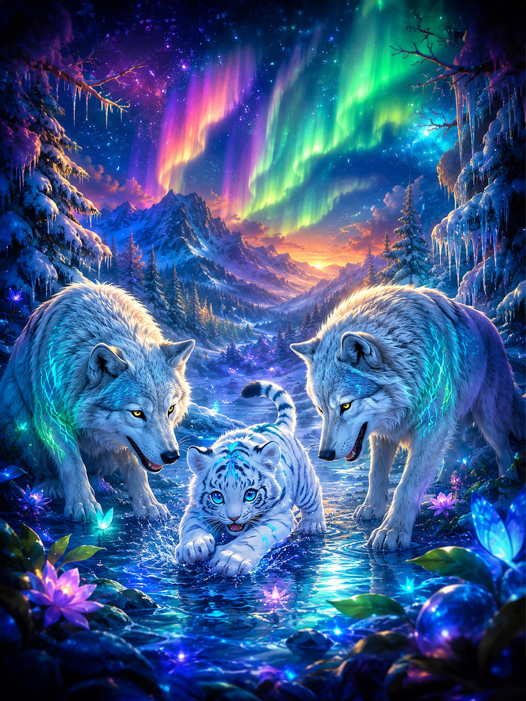 Diamond Painting - Polarlicht Wölfe