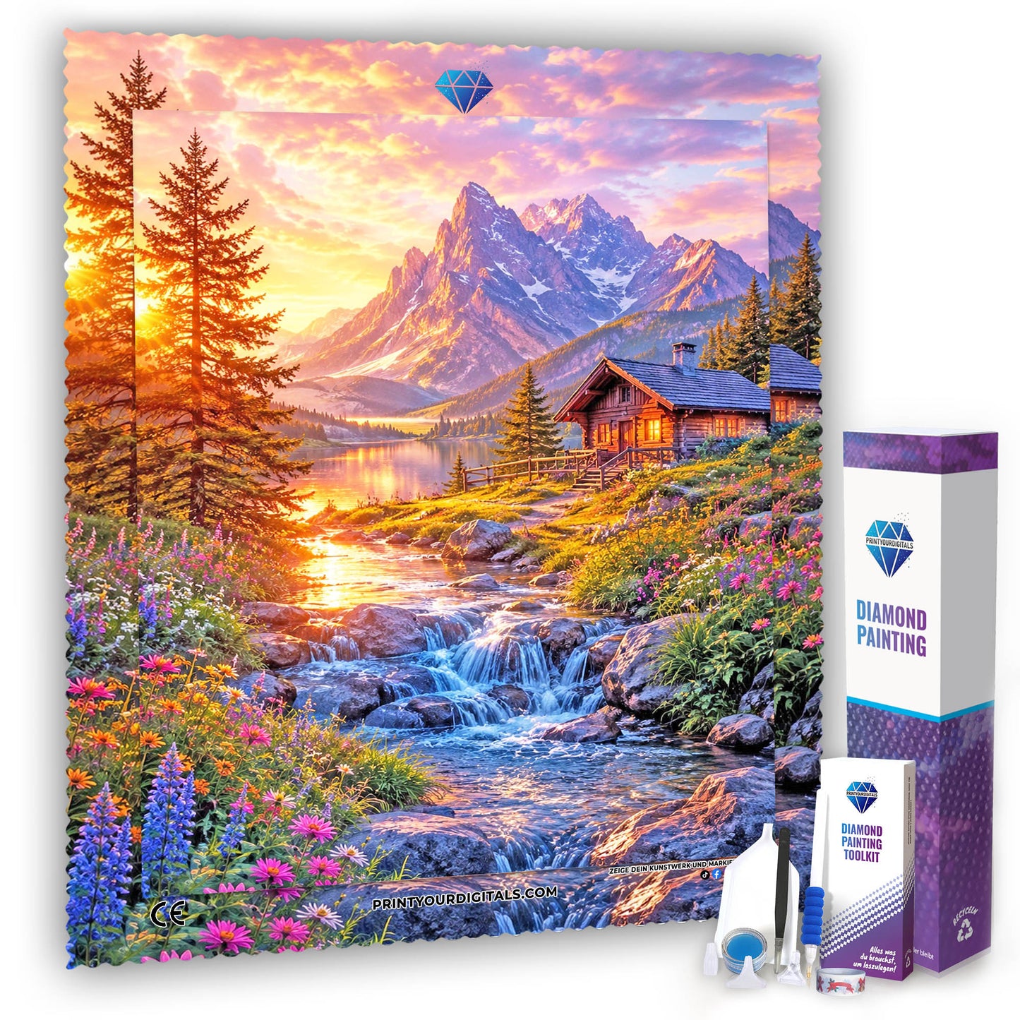 Diamond Painting – Alpenglühen am Bergsee
