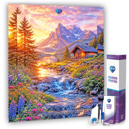 Diamond Painting – Alpenglühen am Bergsee