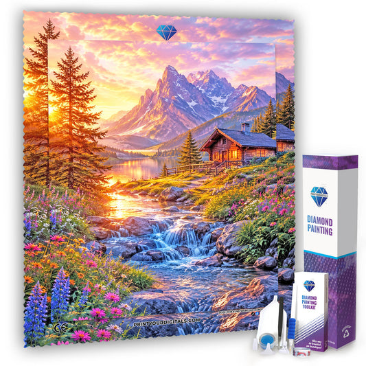 Diamond Painting – Alpenglühen am Bergsee