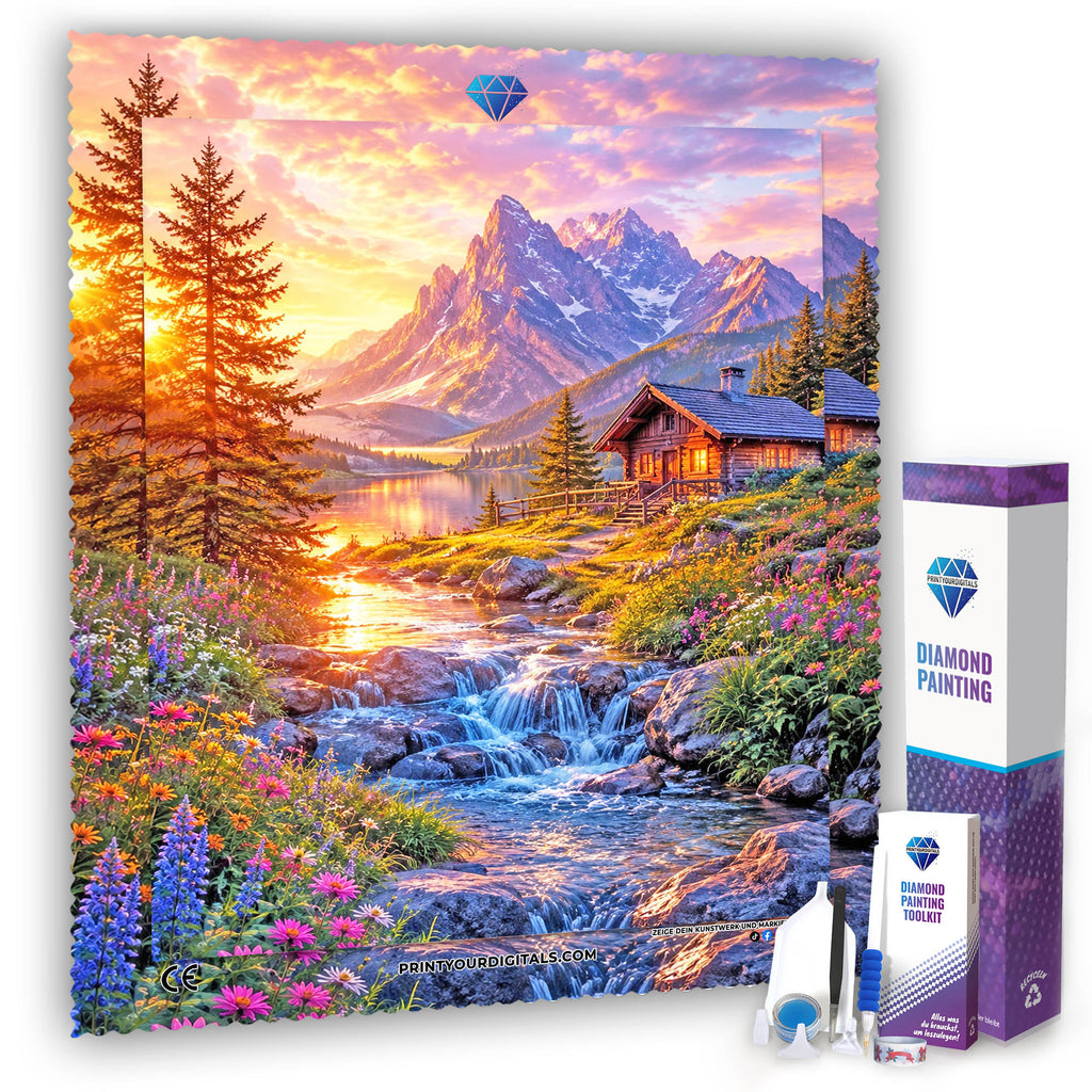 Diamond Painting – Alpenglühen am Bergsee