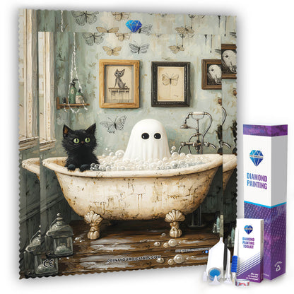 Diamond Painting – Geisterbad und Samtpfote