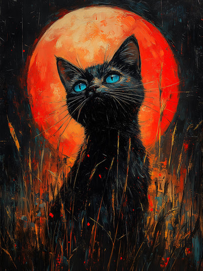 Diamond Painting - Schwarze Katze im Mondlicht
