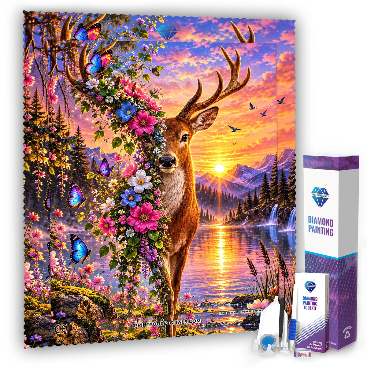 Diamond Painting - Blütenhirsch im Abendlicht
