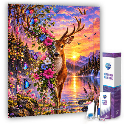 Diamond Painting - Blütenhirsch im Abendlicht