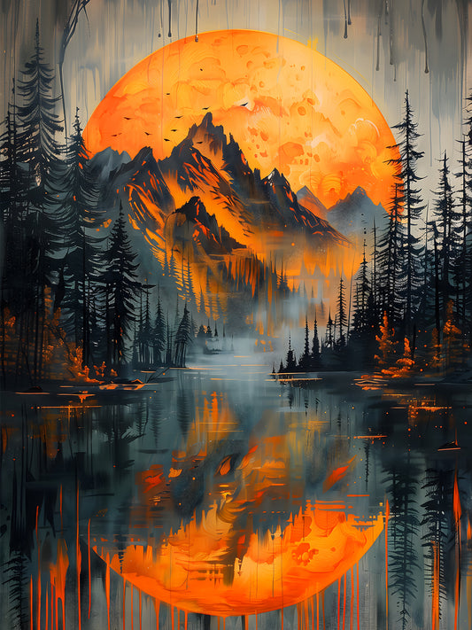 Diamond Painting - Orangefarbener Mondsee