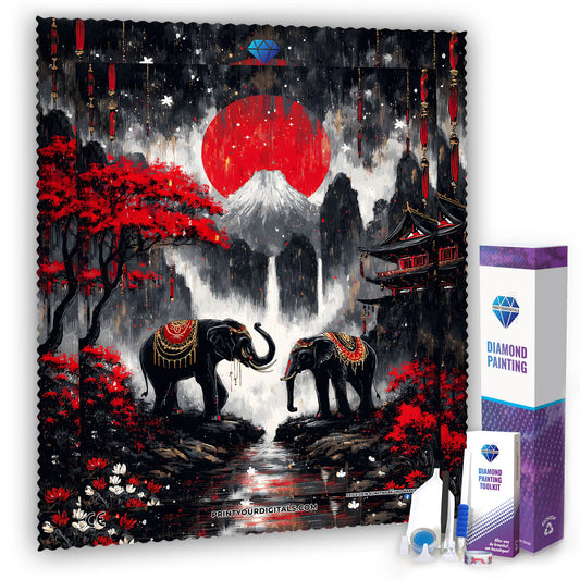 Diamond Painting - Elefanten am Fuji