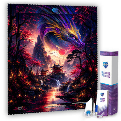 Diamond Painting - Drache über dem Tempeltal