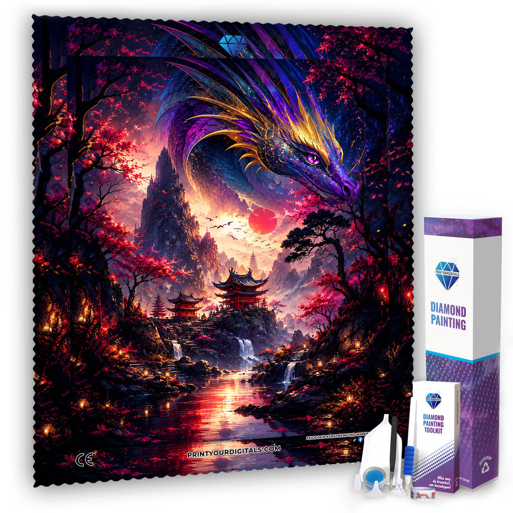 Diamond Painting - Drache über dem Tempeltal