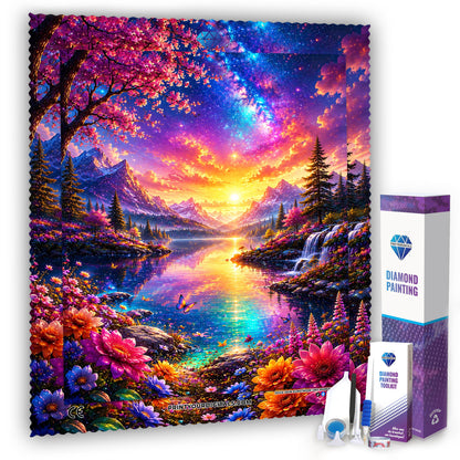 Diamond Painting - Blütensee im Regenbogenlicht
