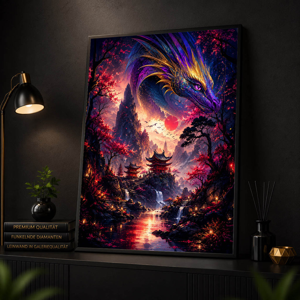 Diamond Painting - Drache über dem Tempeltal