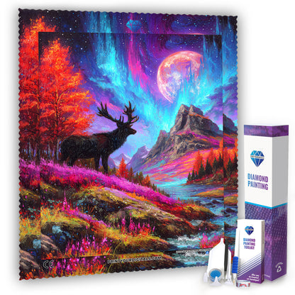 Diamond Painting - Hirsch unter Polarlichtern