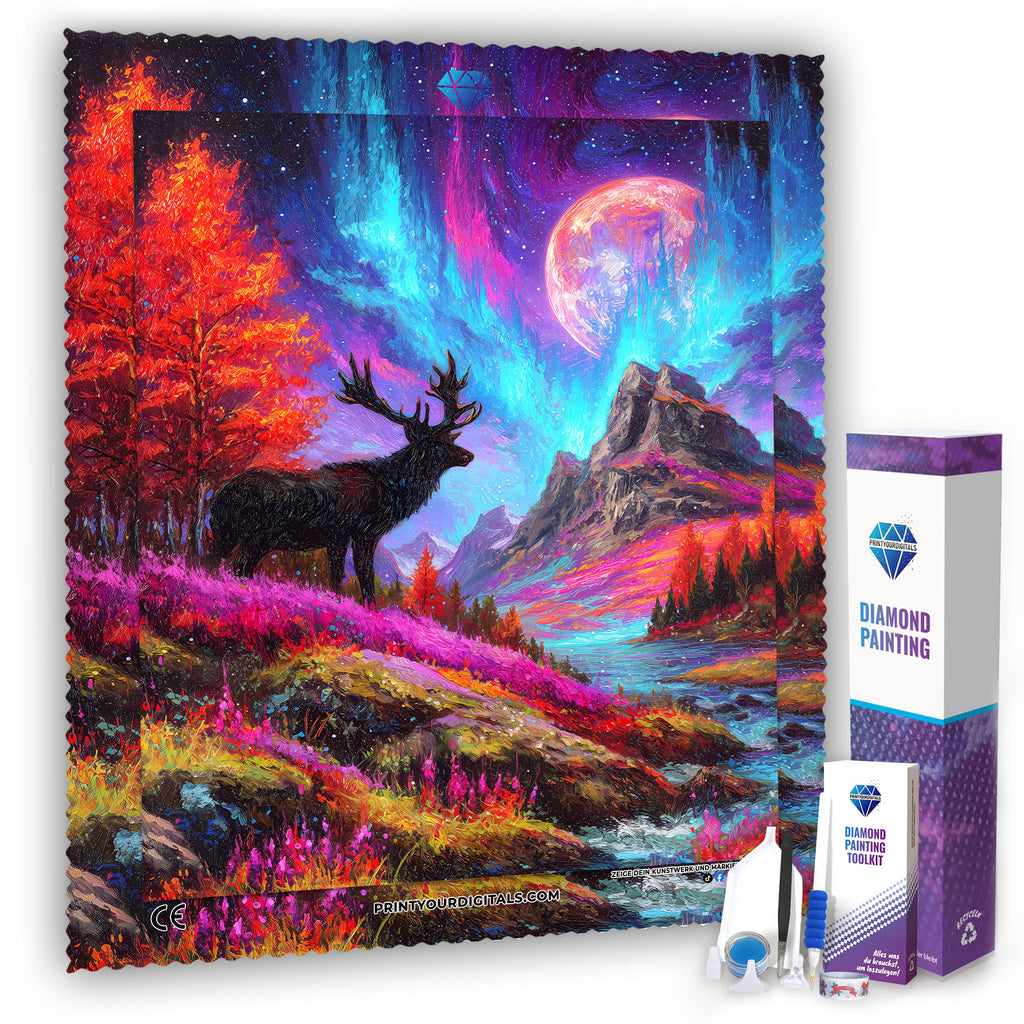 Diamond Painting - Hirsch unter Polarlichtern