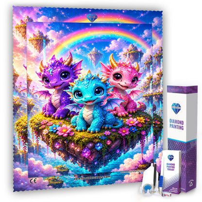 Diamond Painting - Dracheninsel im Regenbogenhimmel