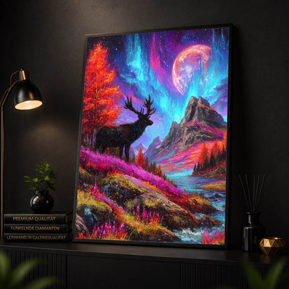 Diamond Painting - Hirsch unter Polarlichtern