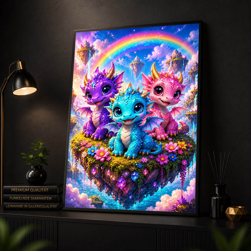 Diamond Painting - Dracheninsel im Regenbogenhimmel