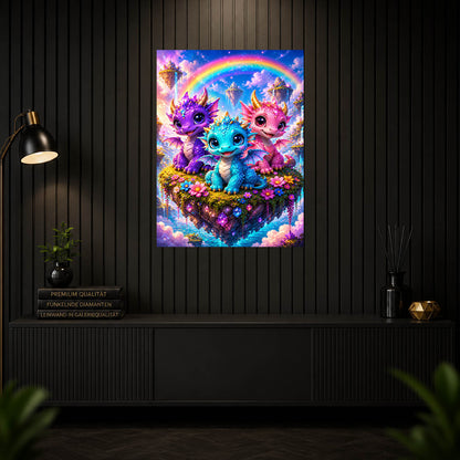 Diamond Painting - Dracheninsel im Regenbogenhimmel