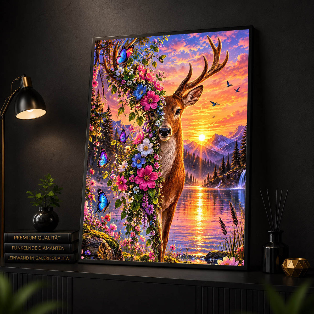 Diamond Painting - Blütenhirsch im Abendlicht