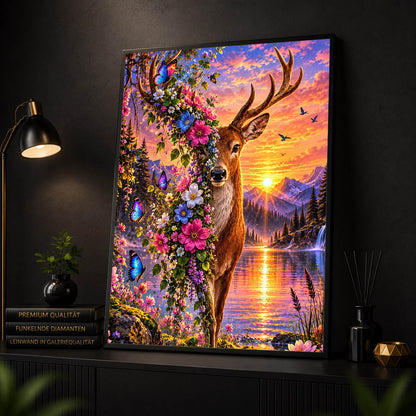 Diamond Painting - Blütenhirsch im Abendlicht