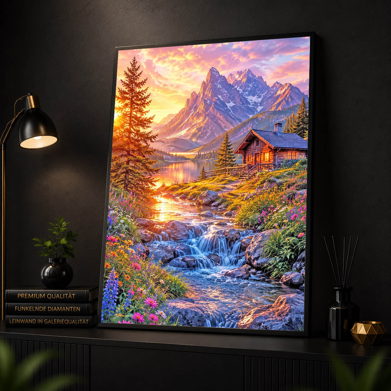 Diamond Painting – Alpenglühen am Bergsee