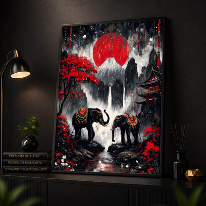 Diamond Painting - Elefanten am Fuji