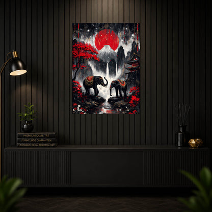 Diamond Painting - Elefanten am Fuji