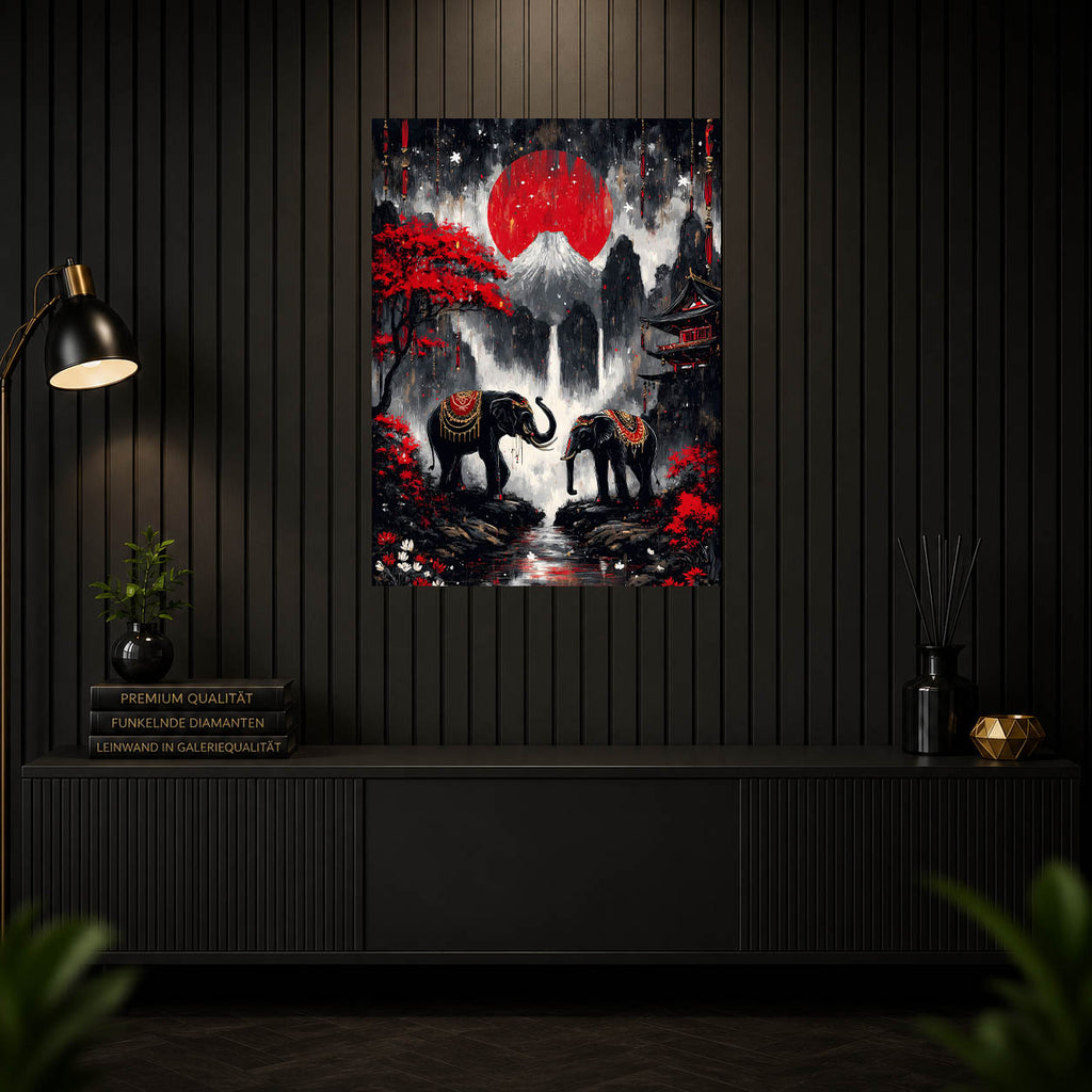 Diamond Painting - Elefanten am Fuji