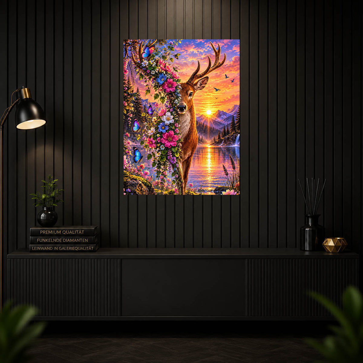Diamond Painting - Blütenhirsch im Abendlicht