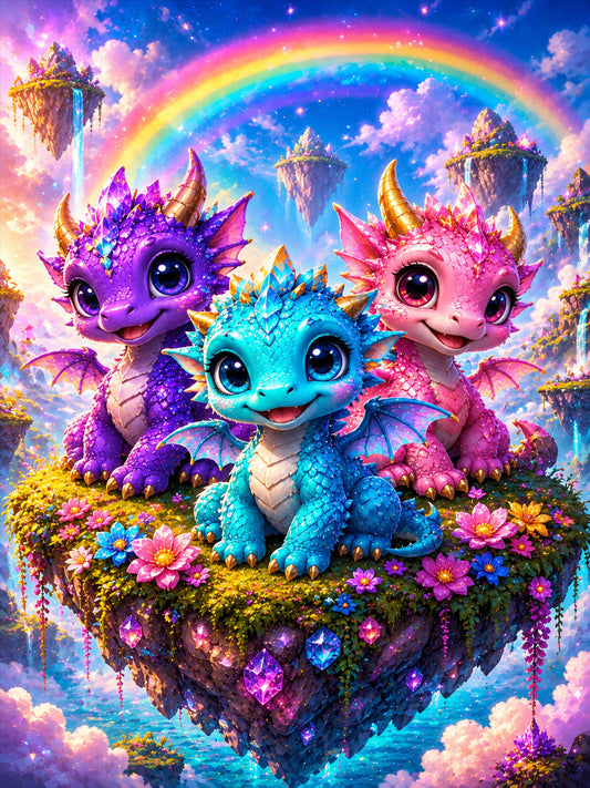 Diamond Painting - Dracheninsel im Regenbogenhimmel