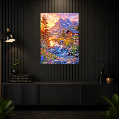 Diamond Painting – Alpenglühen am Bergsee