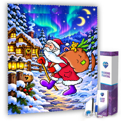 Diamond Painting – Weihnachtsmann auf Wanderschaft