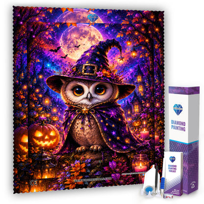 Diamond Painting - Eulenhexe im Halloweenwald