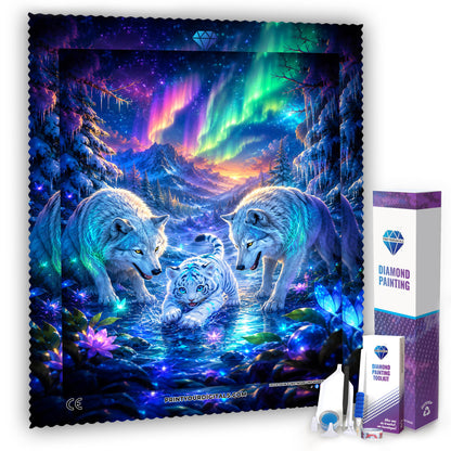 Diamond Painting - Polarlicht Wölfe