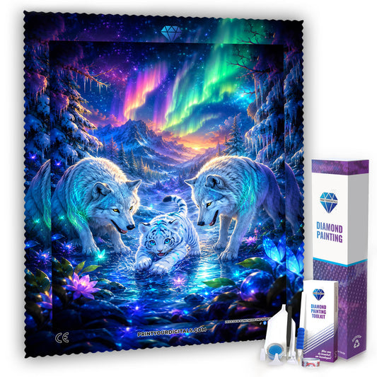 Diamond Painting - Polarlicht Wölfe