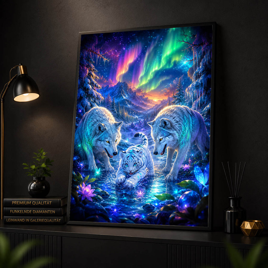 Diamond Painting - Polarlicht Wölfe