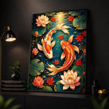 Diamond Painting - Koi Fische im Lotus Teich