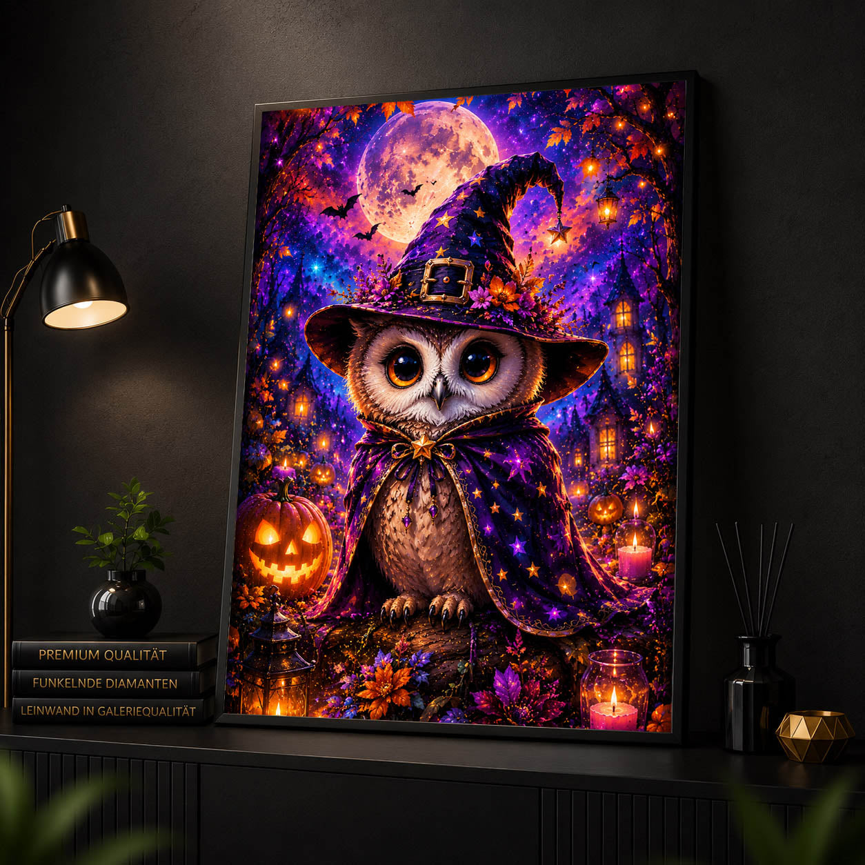 Diamond Painting - Eulenhexe im Halloweenwald