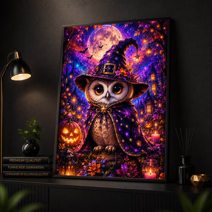 Diamond Painting - Eulenhexe im Halloweenwald