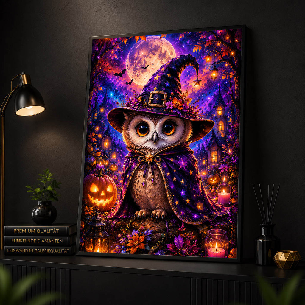 Diamond Painting - Eulenhexe im Halloweenwald