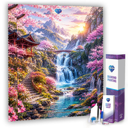 Diamond Painting – Tempel der Kirschblütenfälle