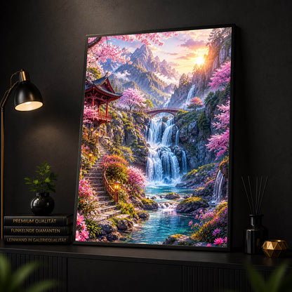 Diamond Painting – Tempel der Kirschblütenfälle