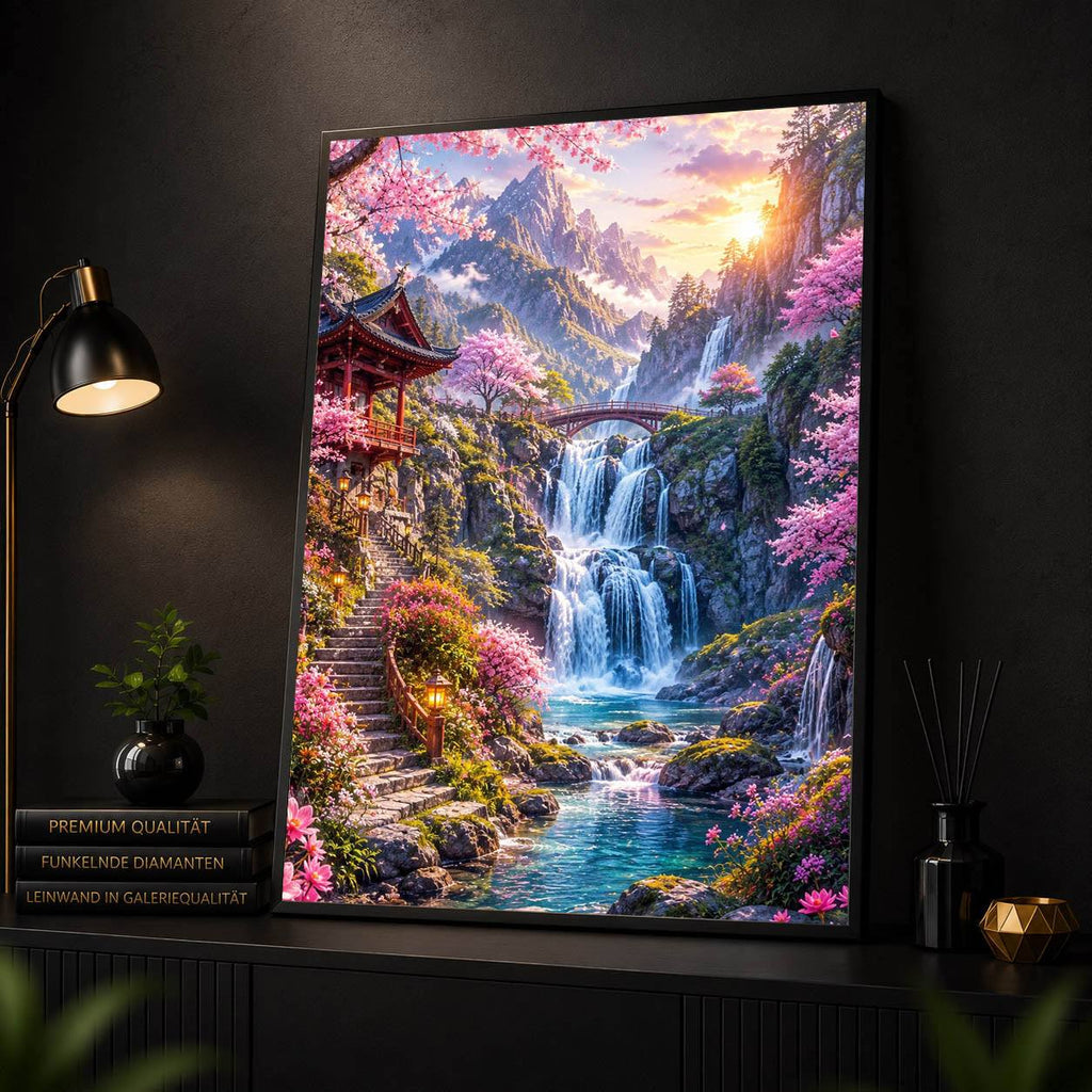 Diamond Painting – Tempel der Kirschblütenfälle